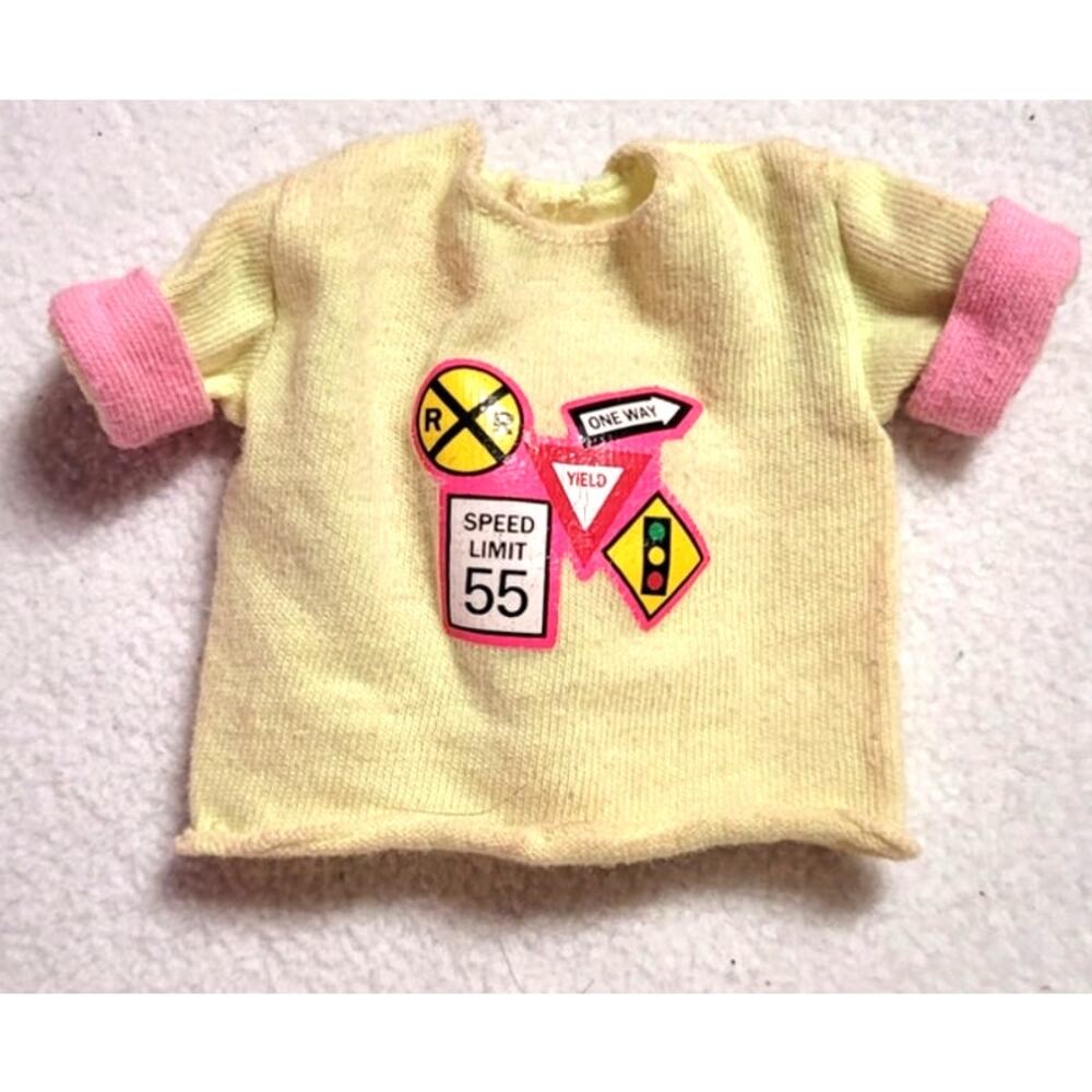 1990 Mattel All American Ken Doll Shirt Traffic Signs Yellow Pink Trim
